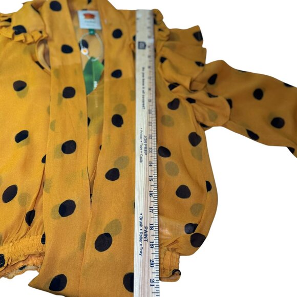 Farm Rio XS Mustard Yellow Polka Dot Ruffle Sheer Blouse NWT - Picture 10 of 11
